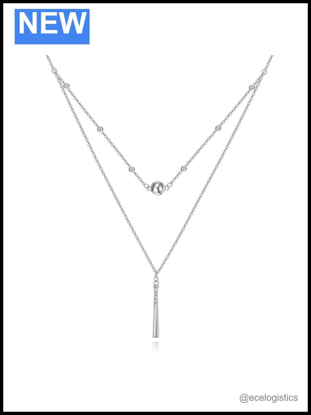 Sterling Silver Baseball Layered Necklace Baseball Bat Pendant